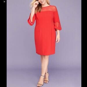Lane Bryant NWT Lipstick Red Cocktail Dress Bell Sleeves Mesh Women's Size 26